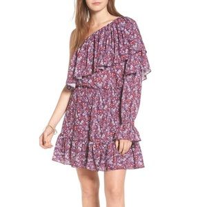 Purple floral, Cold shoulder dress